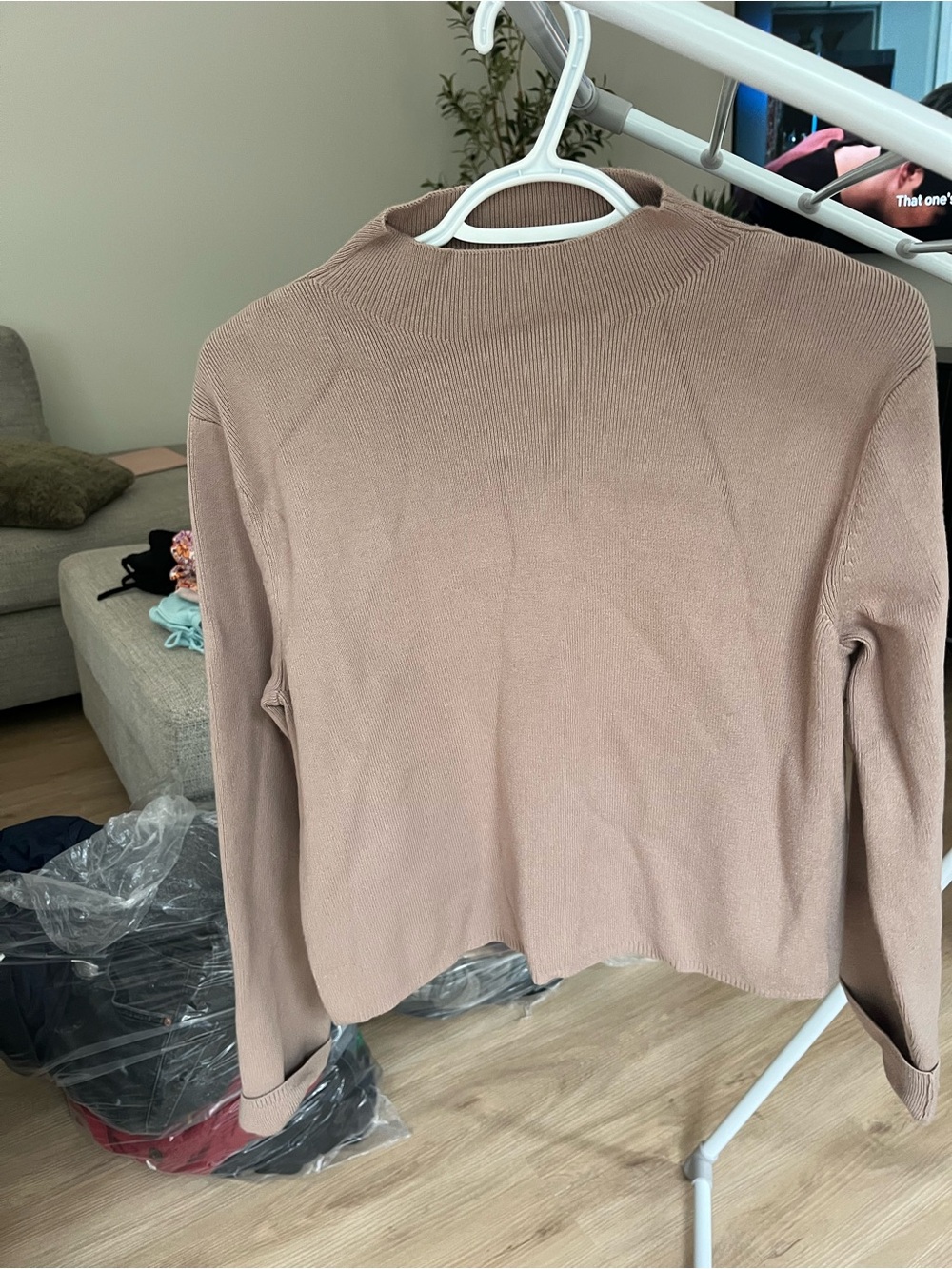 Dynamite Taupe Mock Neck Long Sleeve Sweater